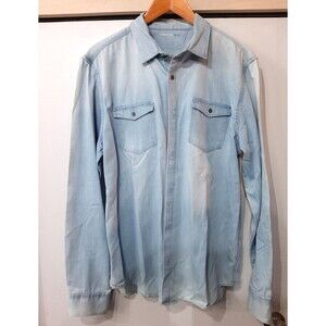 Calvin Klein Jeans Mens Blue jean Shirt long Sleeve Button Up Large
